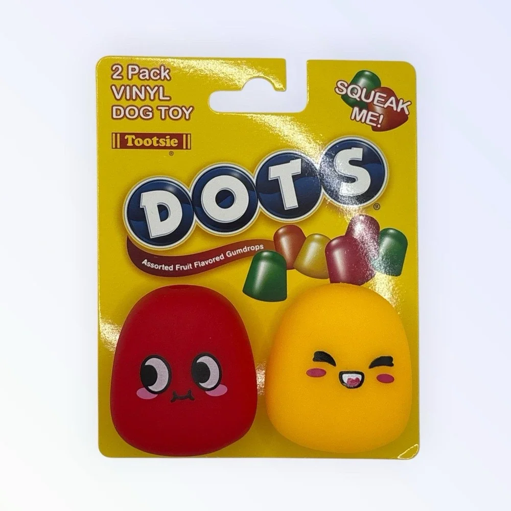 DOTS CANDY DOG TOYS RED YELLOW VINYL SQUEAKY